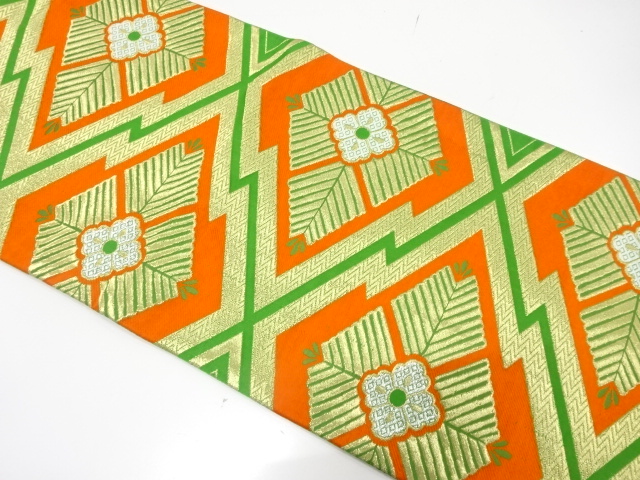 JAPANESE KIMONO / ANTIQUE FUKURO OBI / WOVEN FLOWER & MATSUKAWABISHI